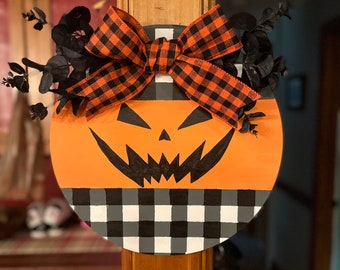 Halloween Door Hanger | Jack O Lantern Door Hanger | Fall Door Hanger