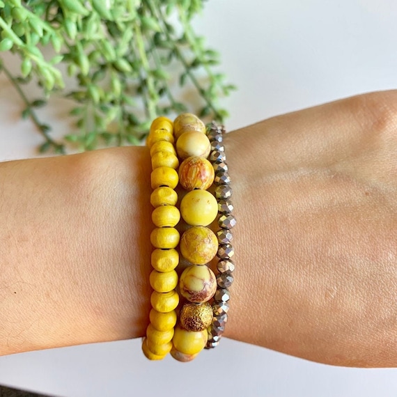 Yellow Jasper Bracelet Natural Stone Bead Bracelet Gemstone Etsy