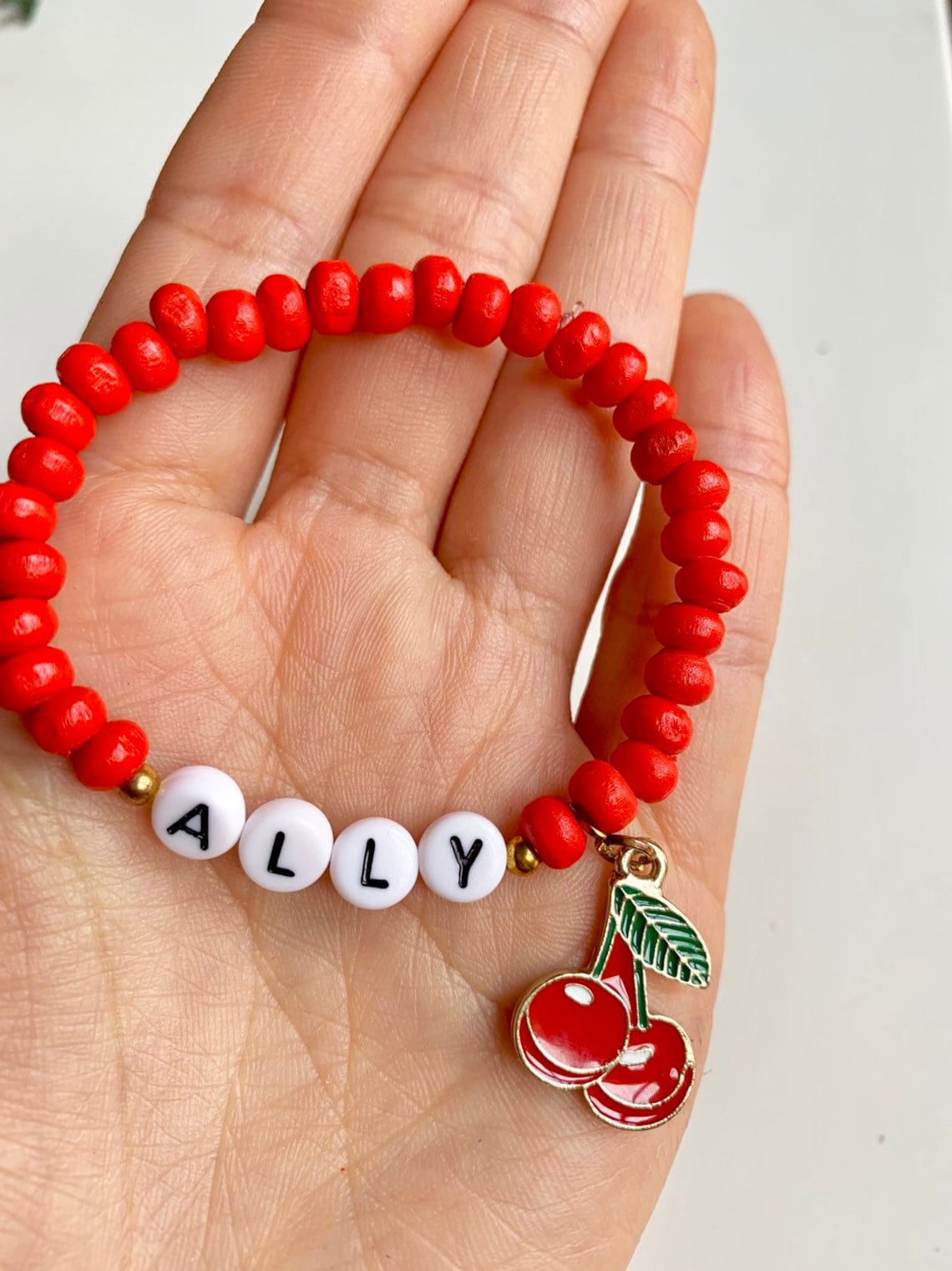 Red Bracelet Cherry Fruit Charm Bracelet Personalised Bracelet Etsy