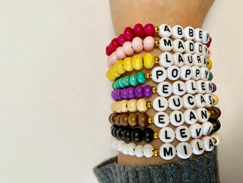 Childrens Bracelets Name Bracelets for Children Wood Bead Etsy