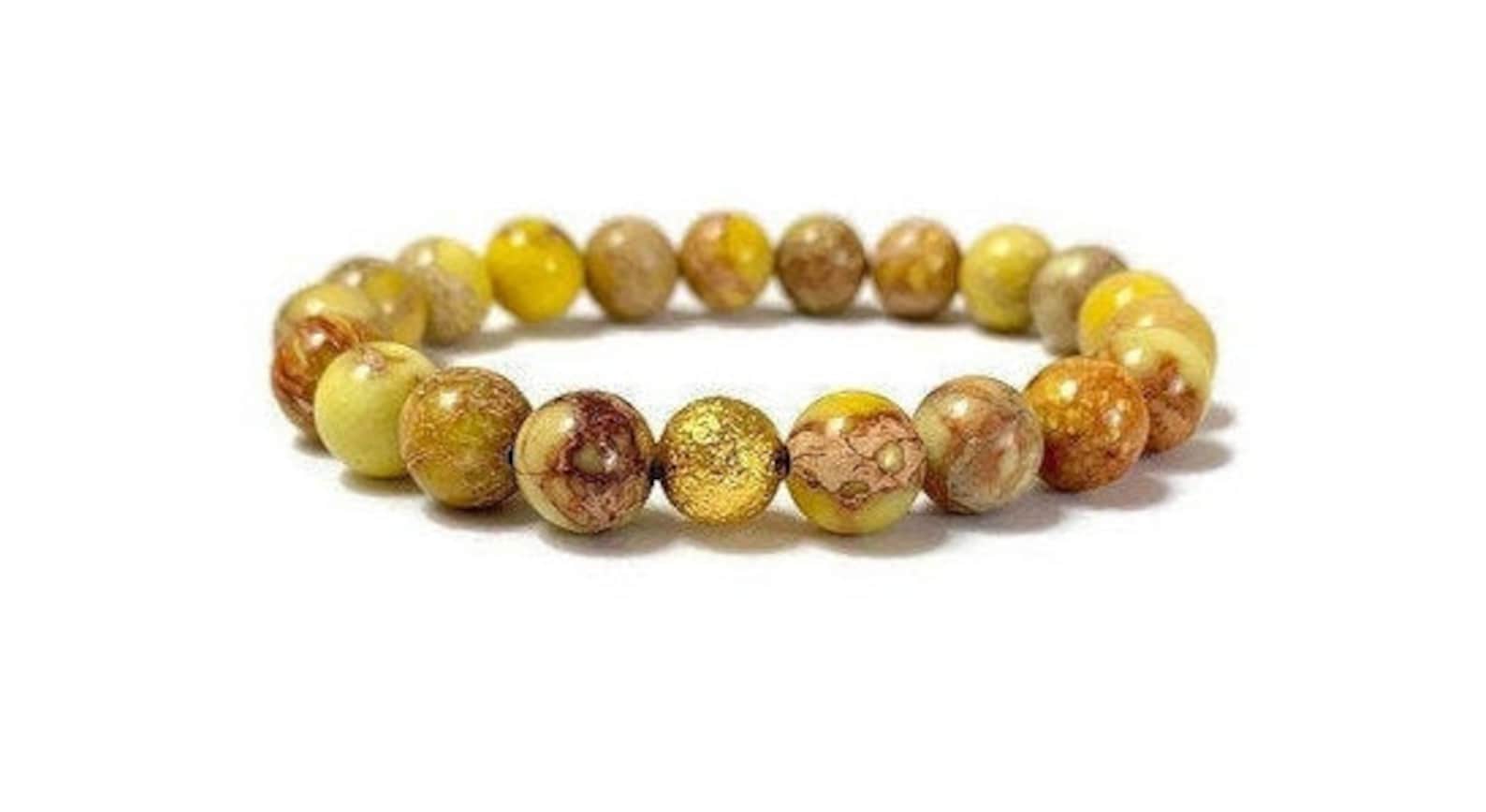 Yellow Jasper Bracelet Natural Stone Bead Bracelet Gemstone Etsy