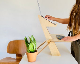 Modern wood standing desk, scaffolding desk, work station, modern desk, desk converter, laptop stand, ALTO STAND