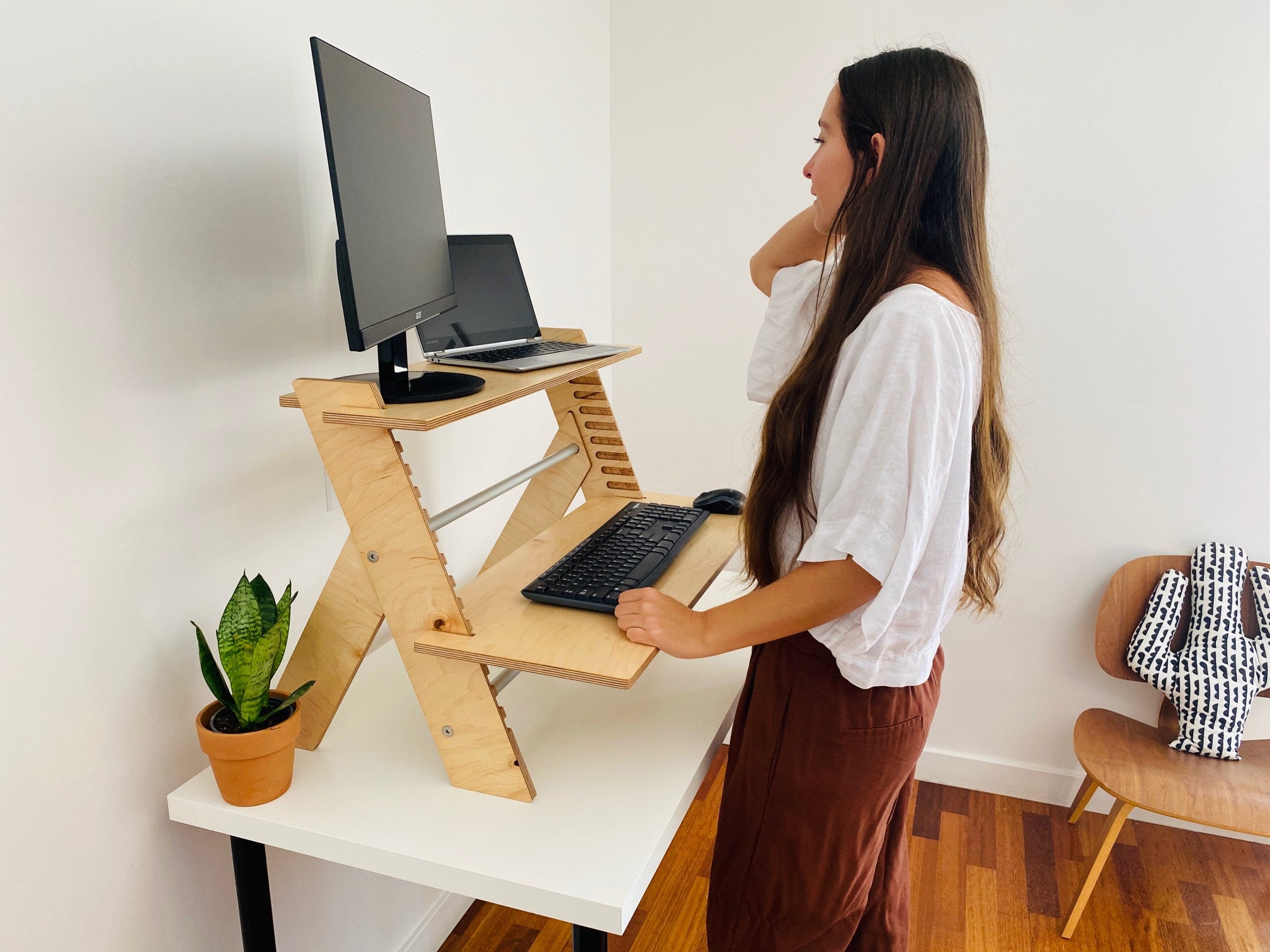 Minimal Wood Standing Desk Converter, Convertible Standing Desk