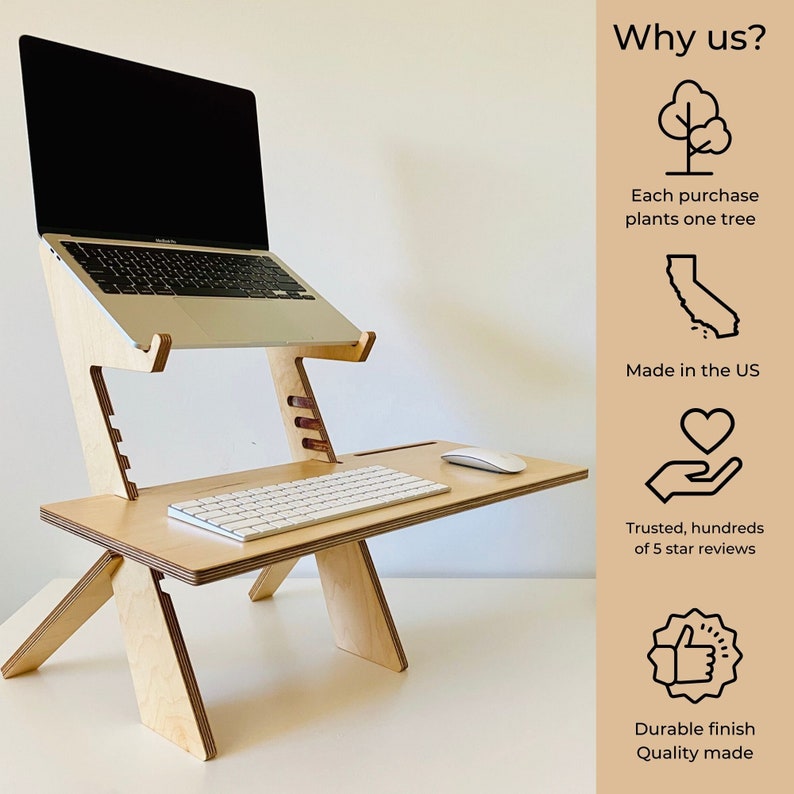 Modern wood standing desk, scaffolding desk, work station, modern desk, desk converter, laptop stand, ALTO STAND image 5