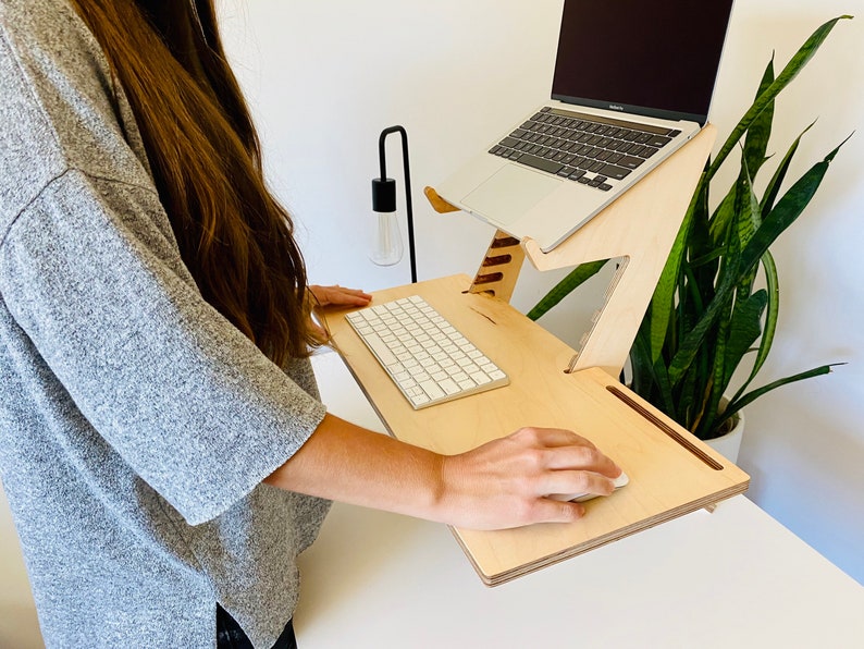 Modern wood standing desk, scaffolding desk, work station, modern desk, desk converter, laptop stand, ALTO STAND image 2