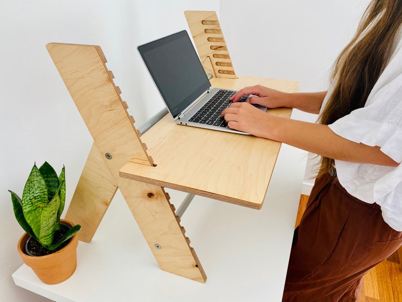 Minimal Wood Standing Desk Converter Convertible Standing Etsy