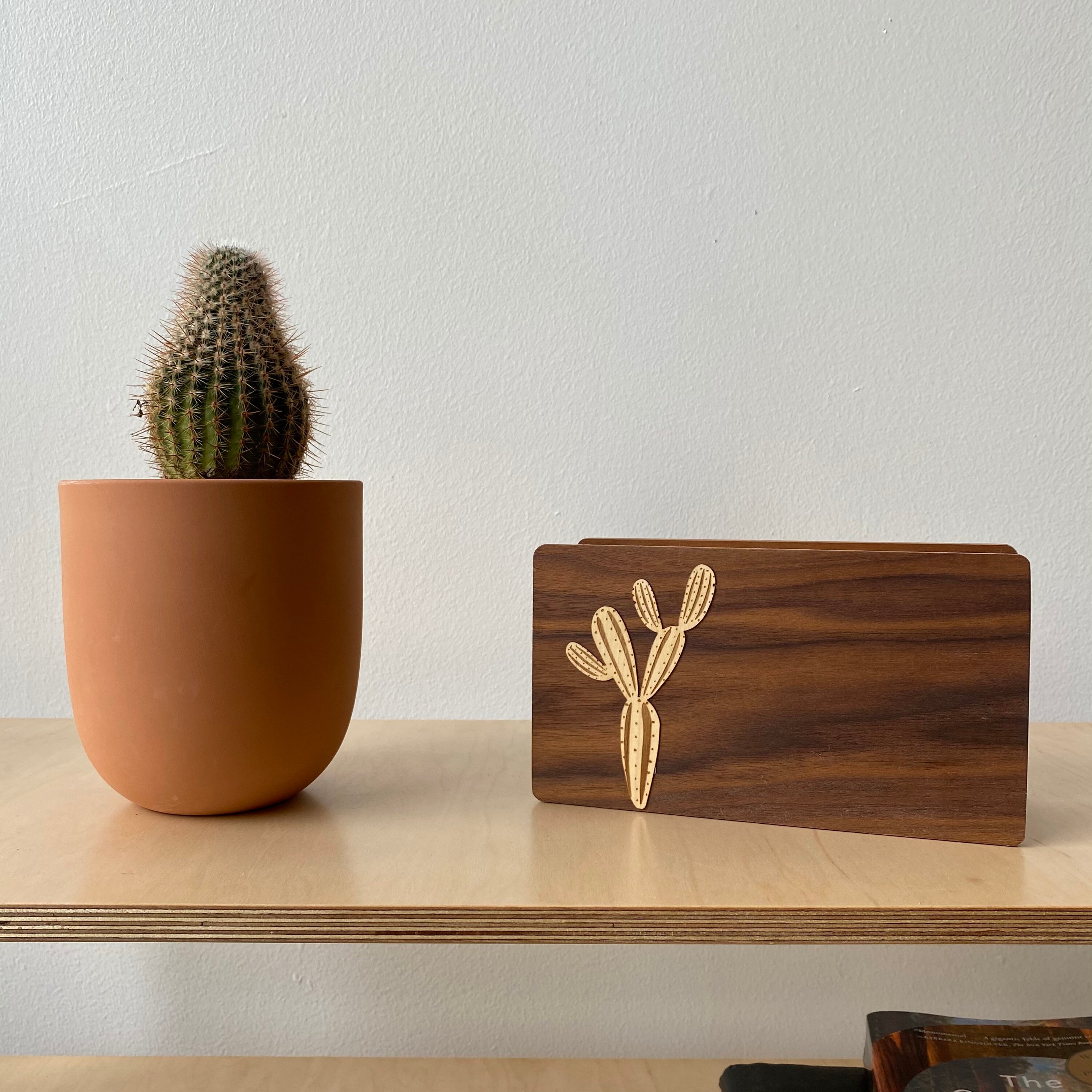 Support de Lettre Cactus, Décor Désert, Noyer, Cintre Courrier, Organisateur Bureau, Compartiment, S