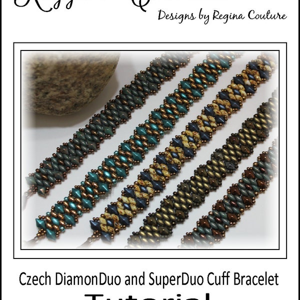 Tutorial ~ Czech DiamonDuo and SuperDuo Cuff Bracelet by Reggie's Creations ~ Beaded Bracelet Pattern