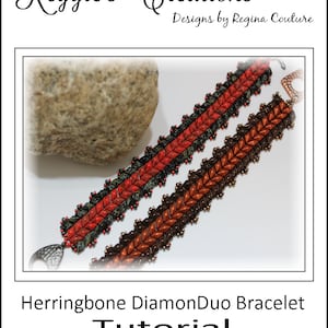 Tutorial ~ Herringbone DiamonDuo Bracelet by Reggie&#39;s Creations ~ Beaded Bracelet Pattern
