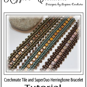 Tutorial ~ Czechmate Tile and SuperDuo Herringbone Bracelet by Reggie&#39;s Creations ~ Beaded Bracelet Pattern