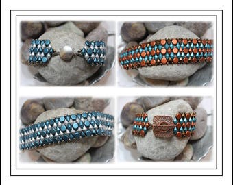 Tutorial ~ Czech Honeycomb and DiamonDuo Wide Cuff Bracelet by Reggie's Creations ~ Beaded Bracelet Pattern