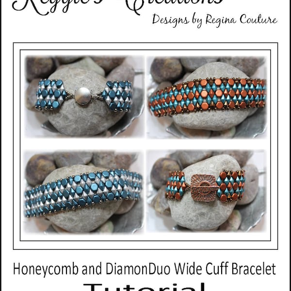 Tutorial ~ Czech Honeycomb and DiamonDuo Wide Cuff Bracelet by Reggie's Creations ~ Beaded Bracelet Pattern