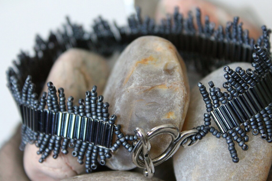 Unique Bugle Bead Bracelet With Seed Bead Fringe Band Etsy UK