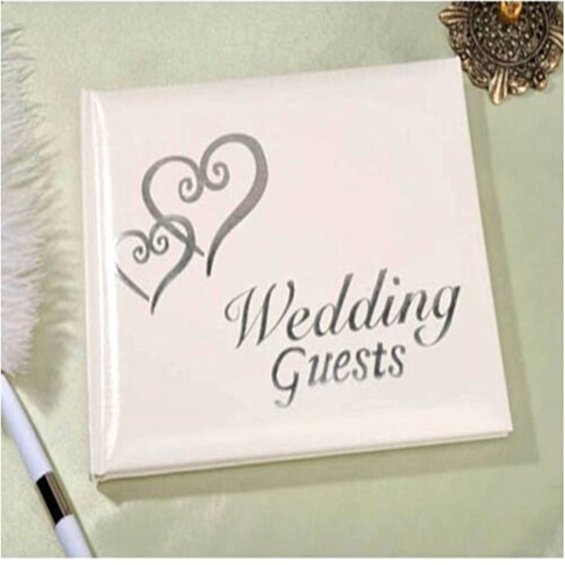 Wedding Guest Book Heart Golden Silver Registry Book