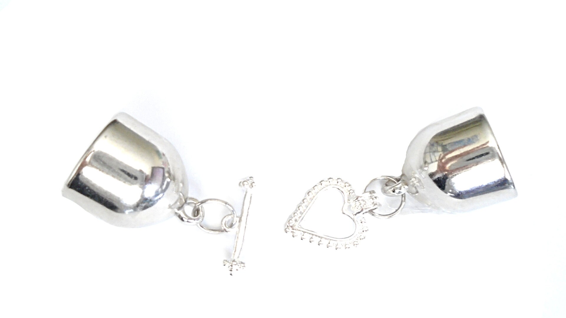 6 Pairs Silver Scarf Jewelry End Caps With Heart Clasps Etsy