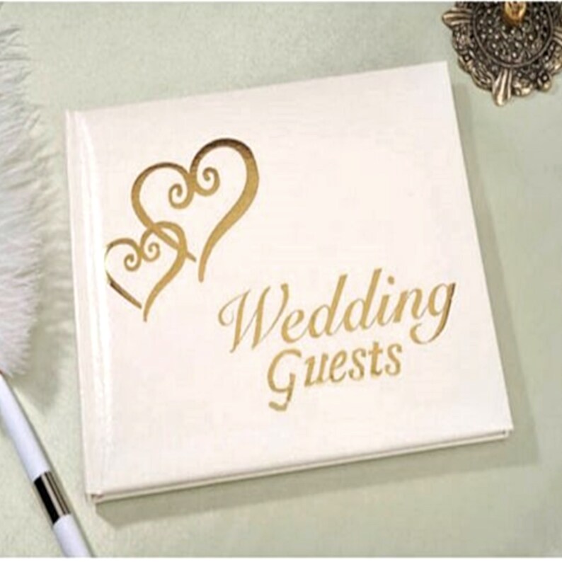 Wedding Guest Book Heart Golden Silver Registry Book