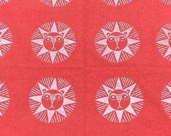 Lion sun tea towel, hand block printed cotton flour sack tea towel ready to ship
