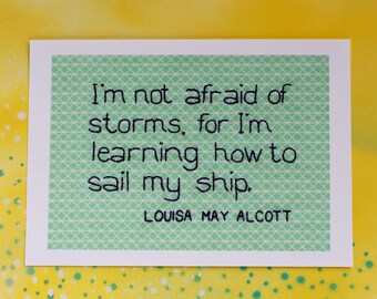 Louisa May Alcott print - Not afraid of storms - A5 positive colourful embroidery print