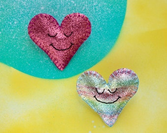 Sparkly heart badge / love brooch / pride pin made with glitter fabric and felt