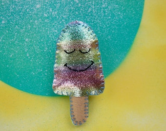 Sparkly ice lolly badge / brooch / pin made with glitter fabric and felt