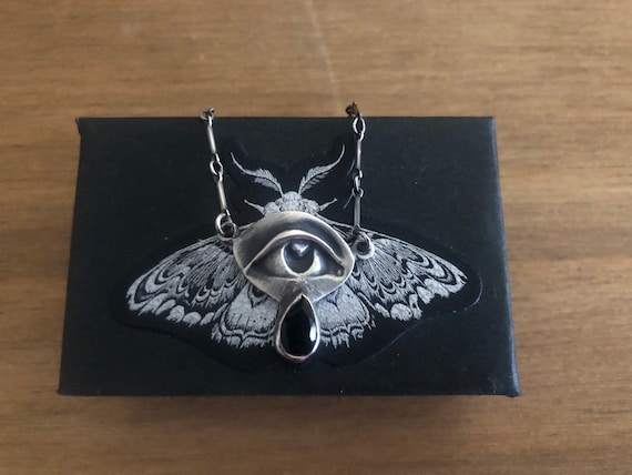 Onyx Mourning Eye Sterling Necklace ~