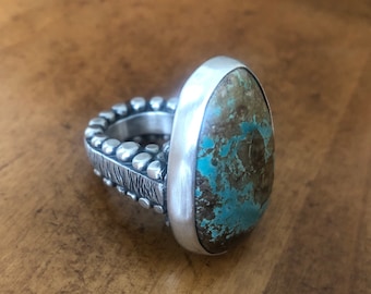 Handmade Heavy Turquoise Sterling Artisan Ring ~
