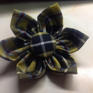 Cornish Tartan Fabric brooch with St Piran Flag button centre. image 1