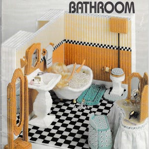 DIGITAL DOWNLOAD  Plastic Canvas Barbie Bathroom Furniture Pattern Booklet