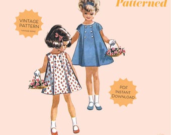 Modello di cucito per abito a ruota per bambina anni '60 6744, taglia 6, modello DOWNLOAD DIGITALE - PDF