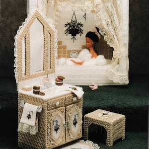 DIGITAL DOWNLOAD  Plastic Canvas Fashion Doll Bathroom Pattern Booklet!