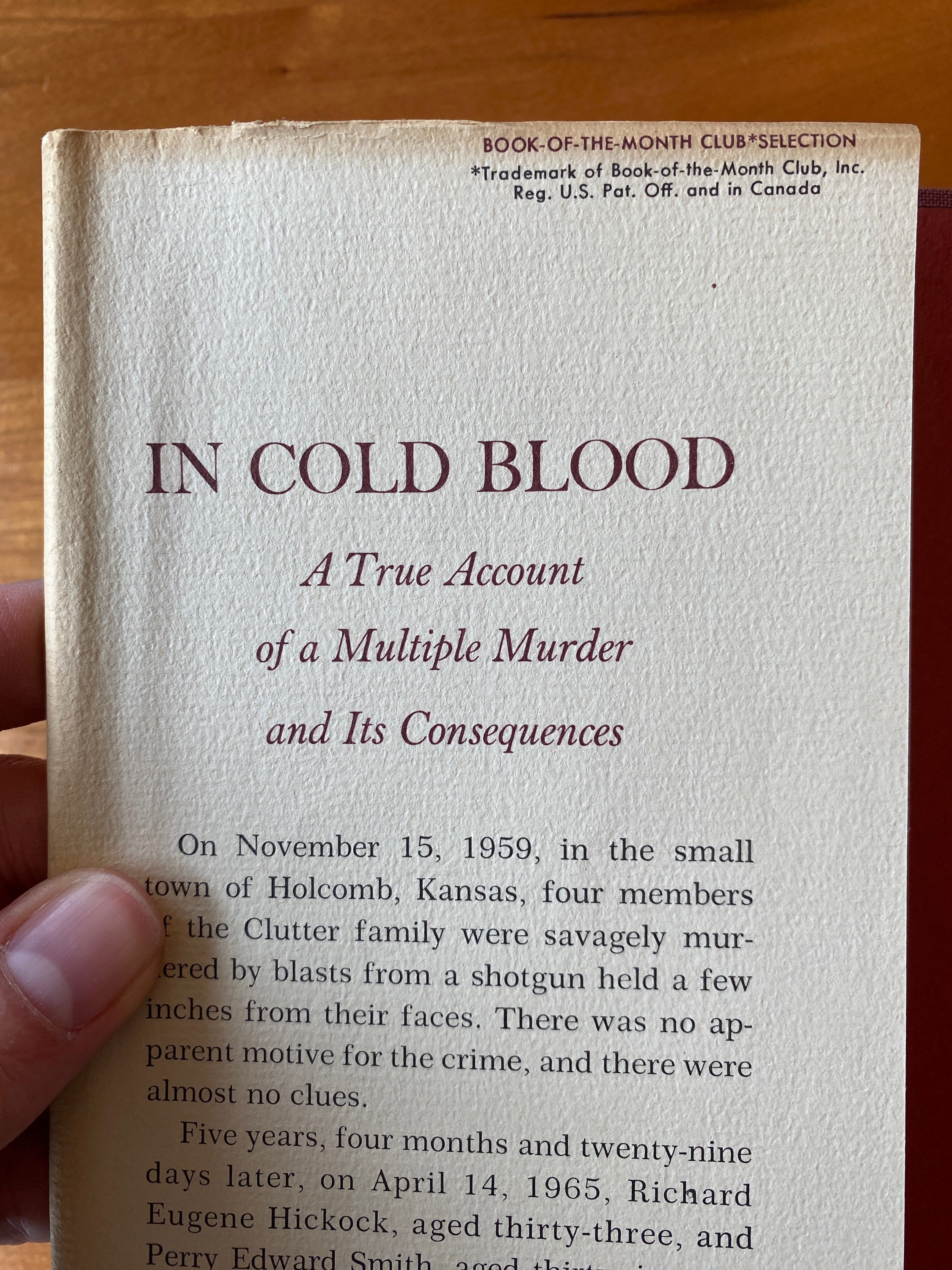 In Cold Blood by Truman Capote - 1965 Book of the Month Edition - Etsy
