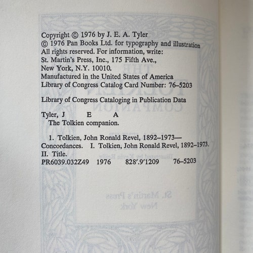 The Tolkien Companion - J.E.A. Tyler - St. shops Martin's Press - 1976 - First Edition