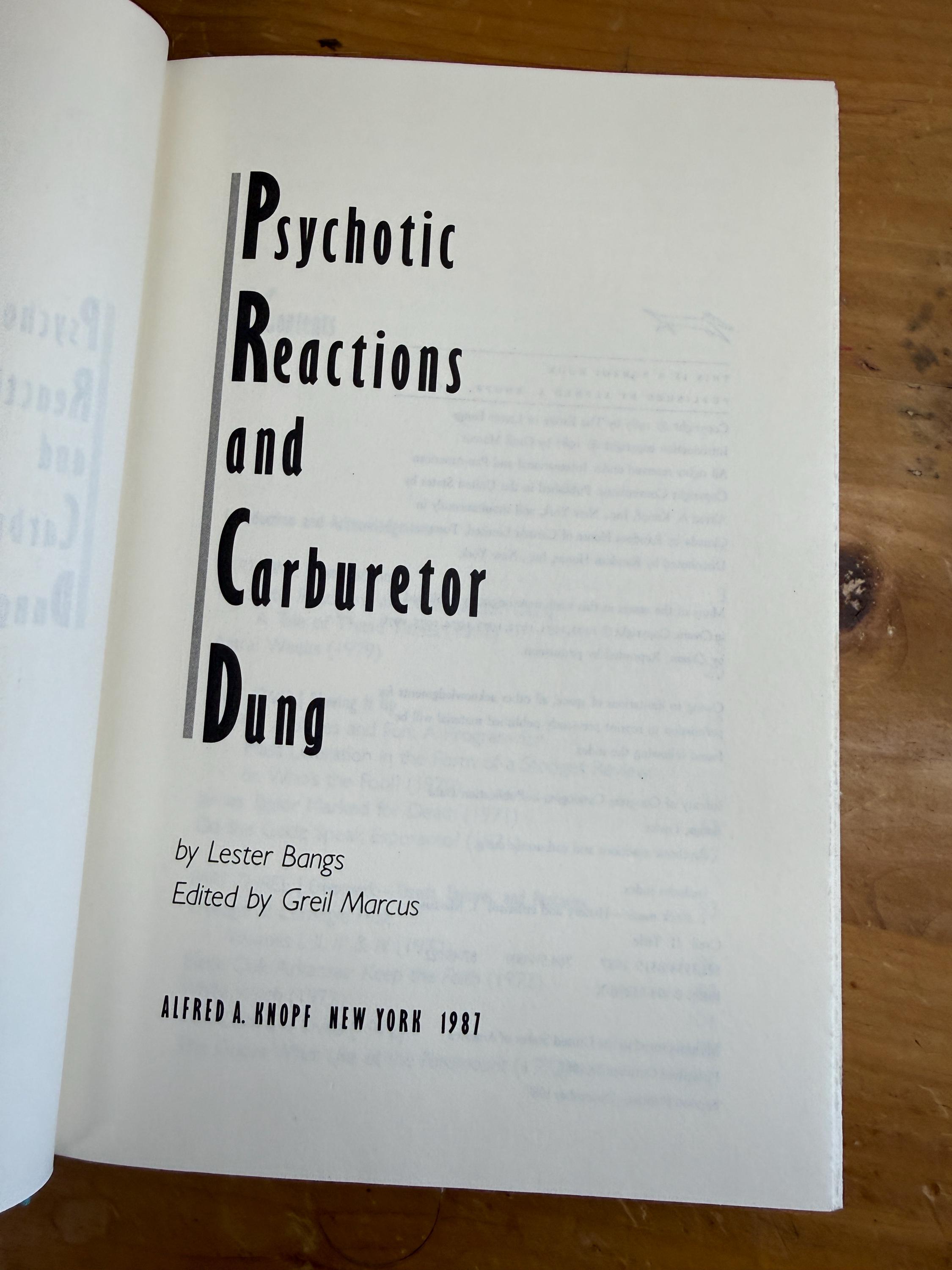 Psychotic Reactions and Carburetor Dung by Lester Bangs - 1987 Knopf - Etsy  Israel