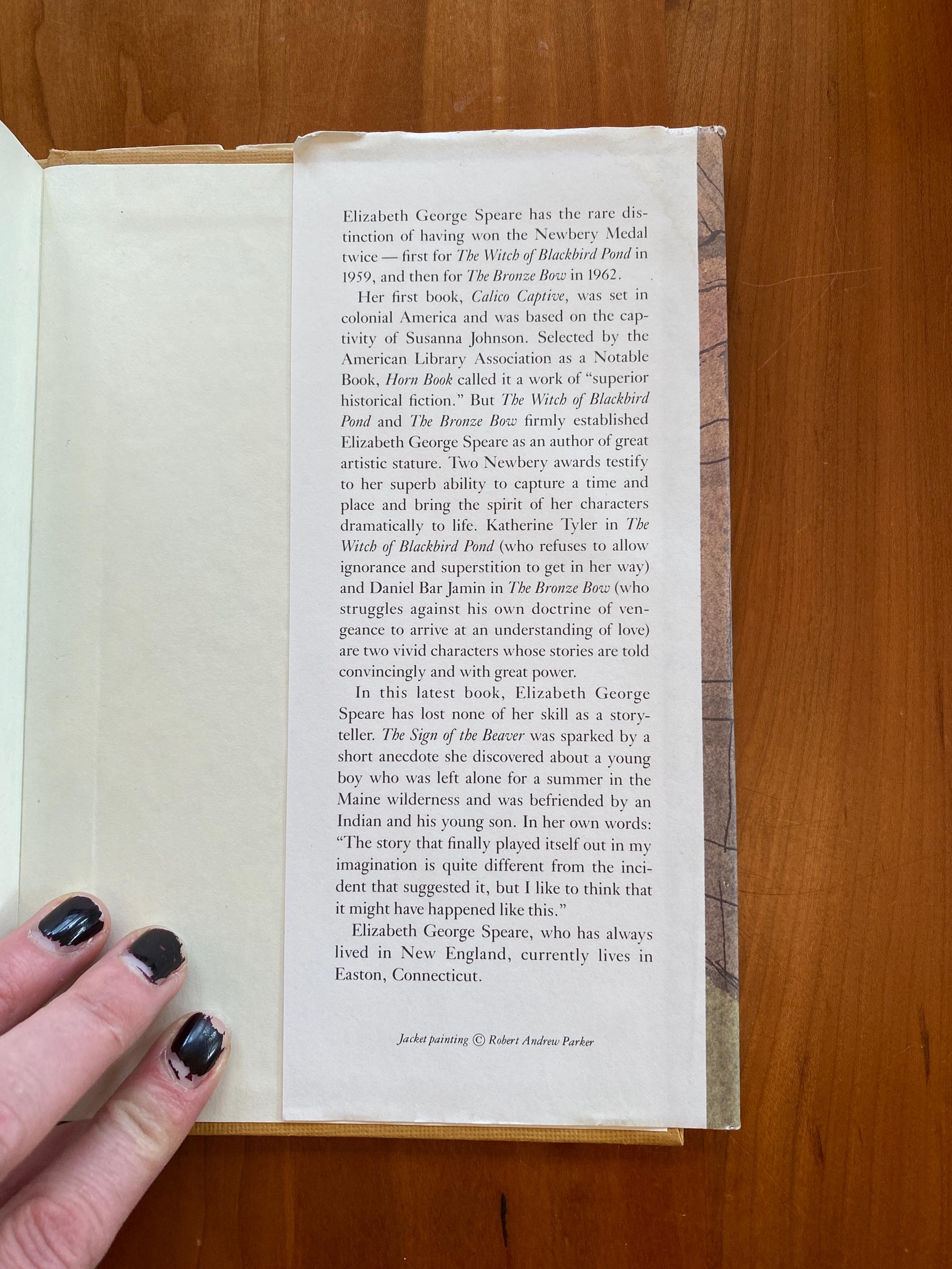 The Sign of the Beaver by Elizabeth George Speare - 1984 Hardcover Book ...