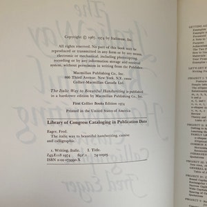The Italic Way to beautiful Handwriting Cursive and Calligraphic by Fred Eager First Collier Edition 1974 image 6