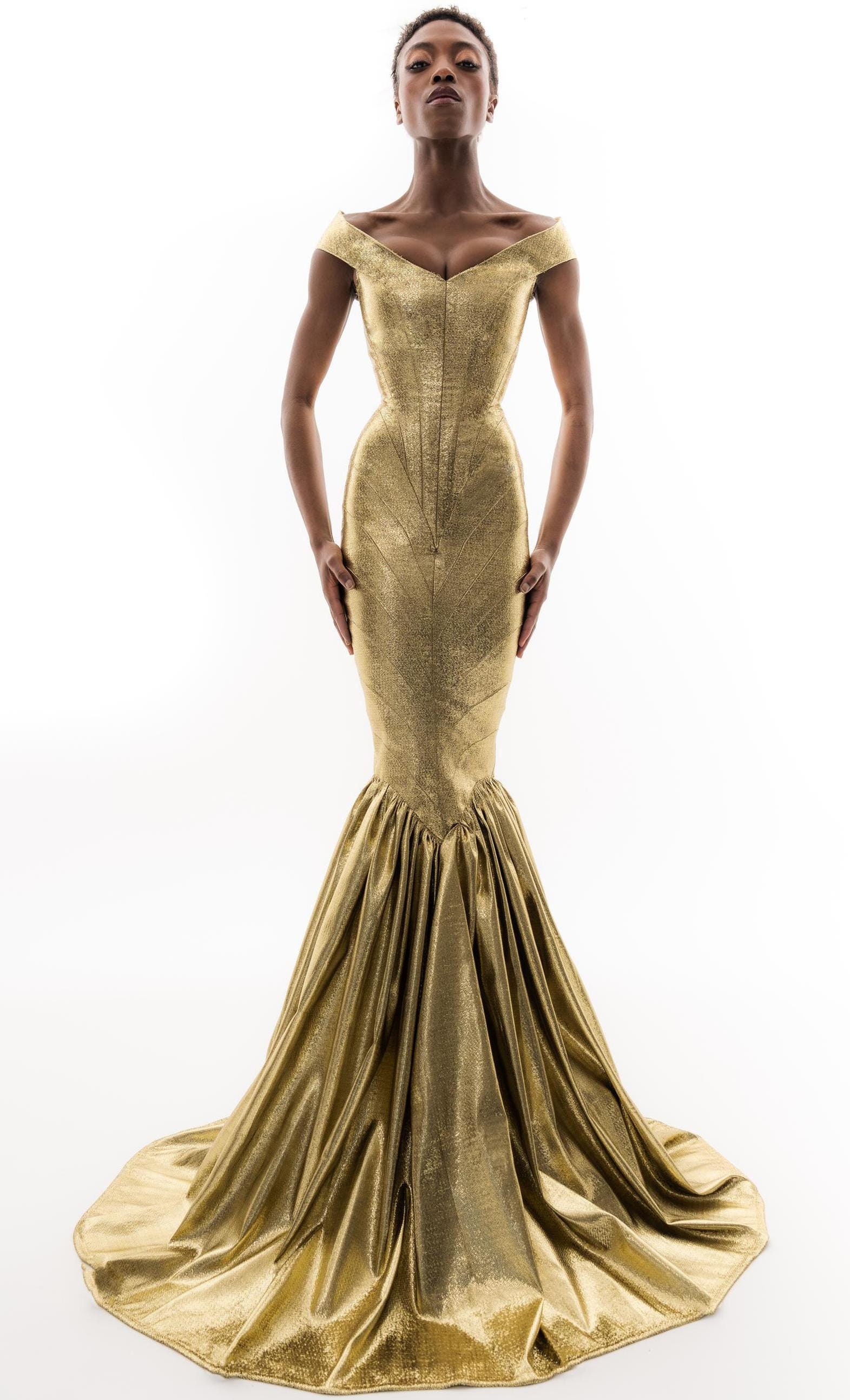 Off-the-shoulder Pleated Corset Mermaid Dress Silver main image 1