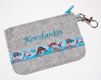 Felt mini purse pirates with desired name or without name with choice of felt color