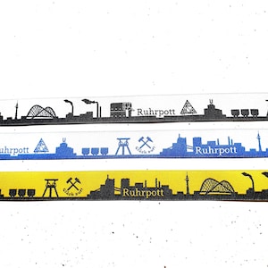 2 m oder mehr Ruhrpott Skyline Webband in schwarz-weiß, blau-weiß und schwarz-gelb - Lieferung je Farbe in einem Stück!