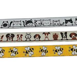 17 mm breites Webband mit vielen unterschiedlichen Katzen, Hunden und Bienen -  Lieferung in einem Stück!