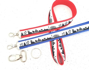 long Munich Skyline lanyard on your webbing - desired color, with ring or carabiner, as a loop or sewn normally