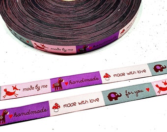 15 mm breites Label Webband - handmade - made with love - for you - made by me - Lieferung in einem Stück!