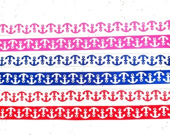 15 mm wide anchor woven ribbon in pink, blue and red and white - can be used on both sides - each design is delivered in one piece!