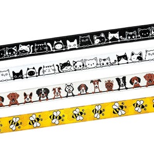 17 mm breites Webband mit vielen unterschiedlichen Katzen, Hunden und Bienen -  Lieferung in einem Stück!