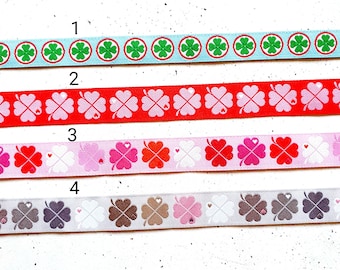 12 and 15 mm wide cloverleaf woven ribbons in various colors - each design is delivered in one piece!