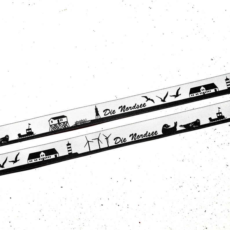 2 m oder mehr Nordsee Region Skyline Webband in schwarz-weiß Lieferung in einem Stück Bild 2