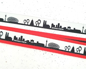 2 m or more Munich Skyline woven ribbon in black and white - delivered in one piece!