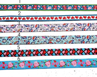 12 and 15 mm wide woven ribbons with angels, hearts, flowers, dragonflies and owls - each design delivered in one piece!