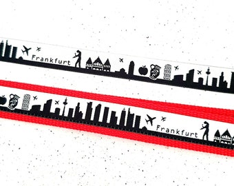 2 m or more Frankfurt Skyline woven ribbon in black and white - delivered in one piece!