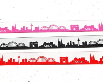 2 m oder mehr Köln Skyline Webband in pink-weiß, schwarz-weiß  und rot-weiß - Lieferung je Farbe in einem Stück!