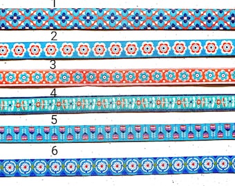 12 mm and 15 cm wide woven ribbons with flowers and graphic patterns - each design is delivered in one piece!